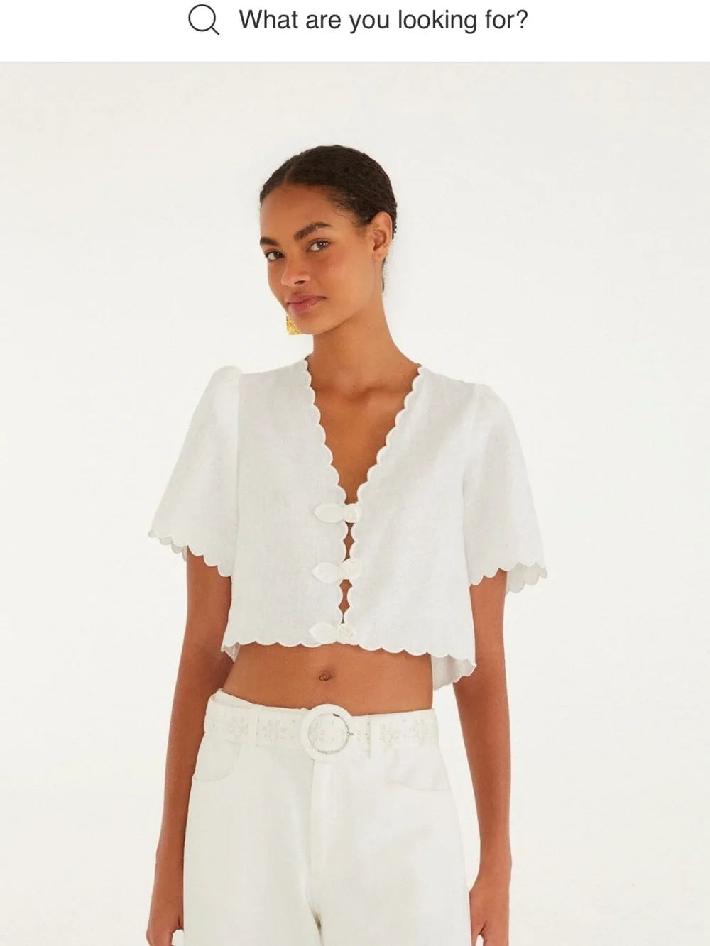 FARM Rio Off-White Roses Scalloped Artisanal Top
